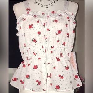 NWT Red Rose Print White Top / Medium